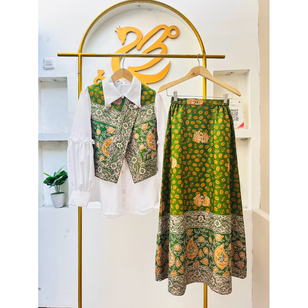 set vest, rok dan kemeja batik jambi Elok by Shella