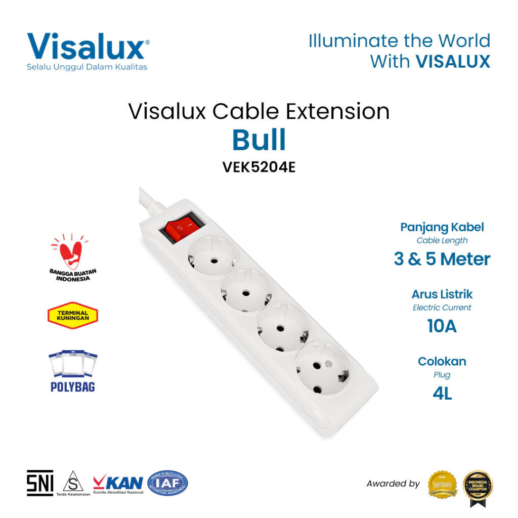 Visalux Kabel Extension Bull 4L 2500W Tahan Panas || Visalux Extension Bull 4L 2500W Tahan Kimia