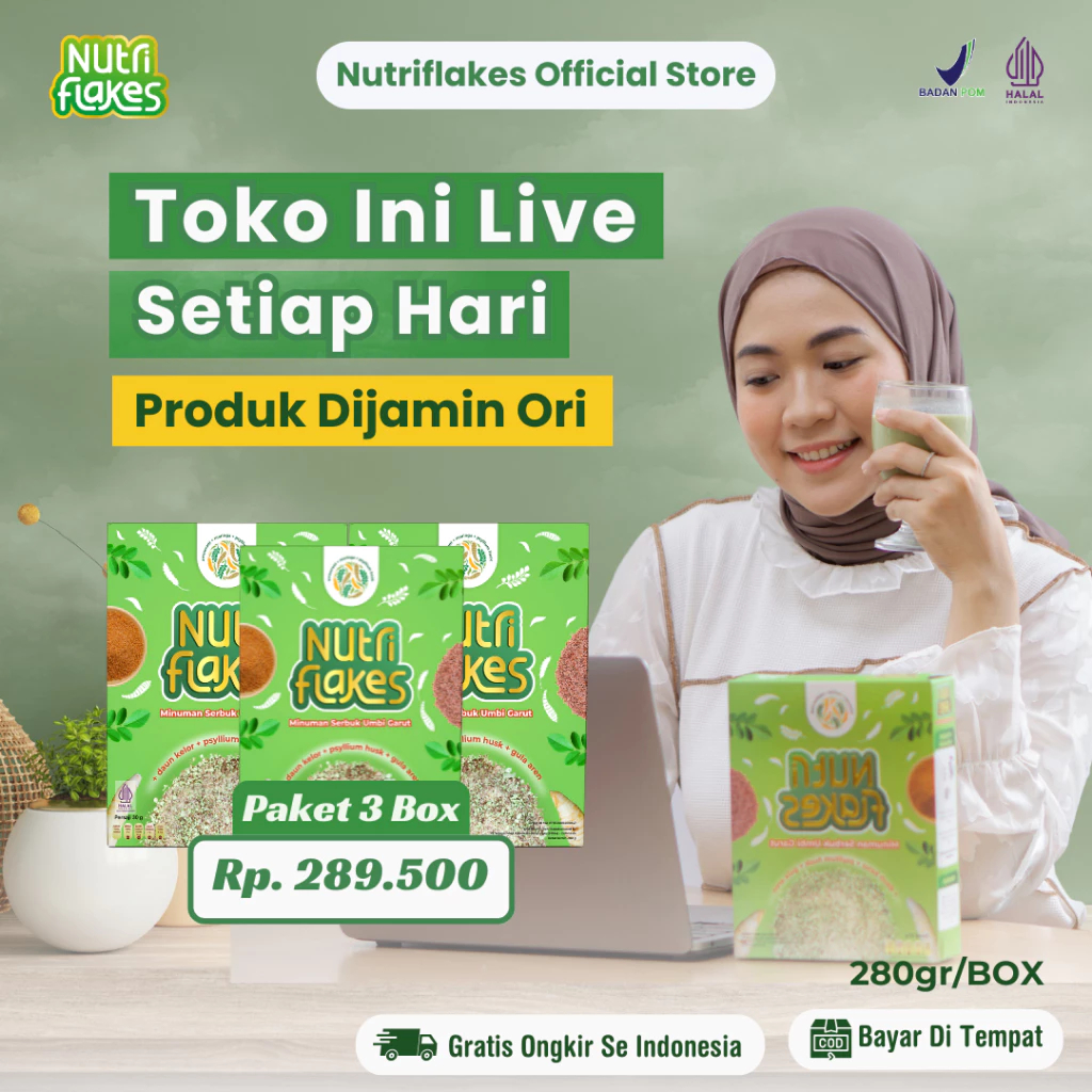 

Nutriflakes - Sereal Sehat Umbi Garut Atasi Maag, Gerd, Asam Lambung | 3 Box