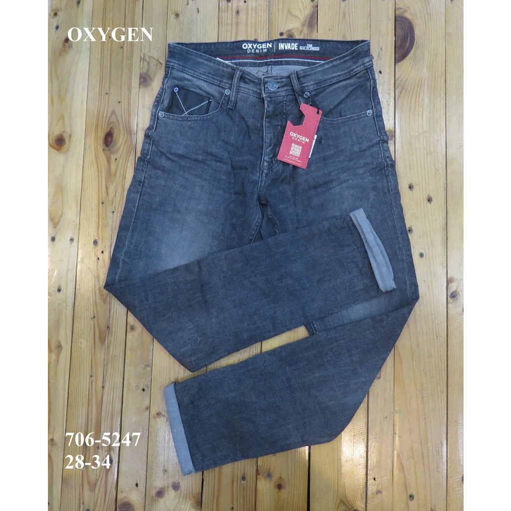 CELANA JEANS/DENIM PANJANG PRIA SLIM FIT BRAND ORI MEREK OXYGEN SNOW BLACK ART : 706-5247 PRICE Rp.7