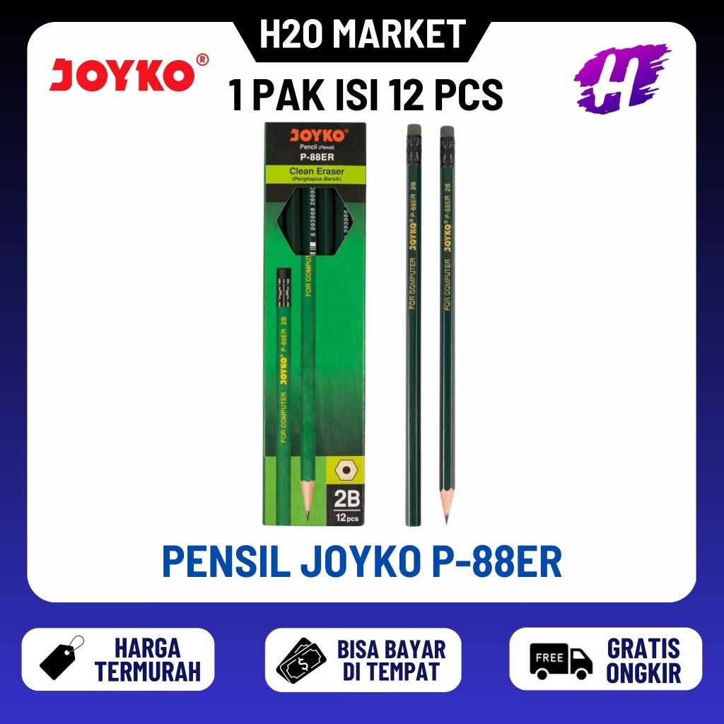 

❤️H2O❤️ Pensil 2B Joyko + Penghapus Joyko P-88ER P88ER (12 PCS)