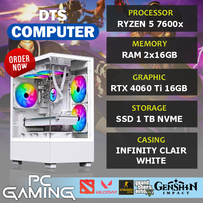 PC Gaming | Ryzen 5 7600X | RTX 4060 Ti 16GB | 1TB NVME | AIO | 32GB RAM DDR5