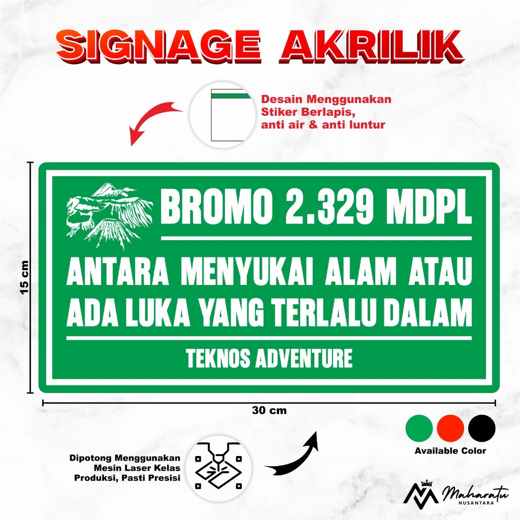 Signage Plakat Gunung Custom Papan 15 x 30 — Signage Plakat Gunung Akrilik