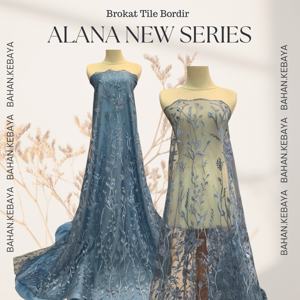 Bahan Kain Kebaya Brukat Brokat Tile Bordir Alana New Series Warna Blue Biru Denim