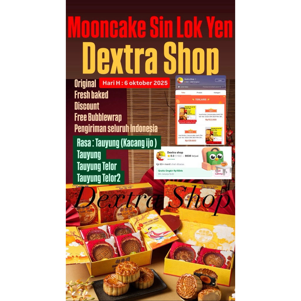 kue bulan / mooncake merk Sin Lok Yen 2025 ORI DEXTRA SHOP rasa: tau yung / kcg ijo