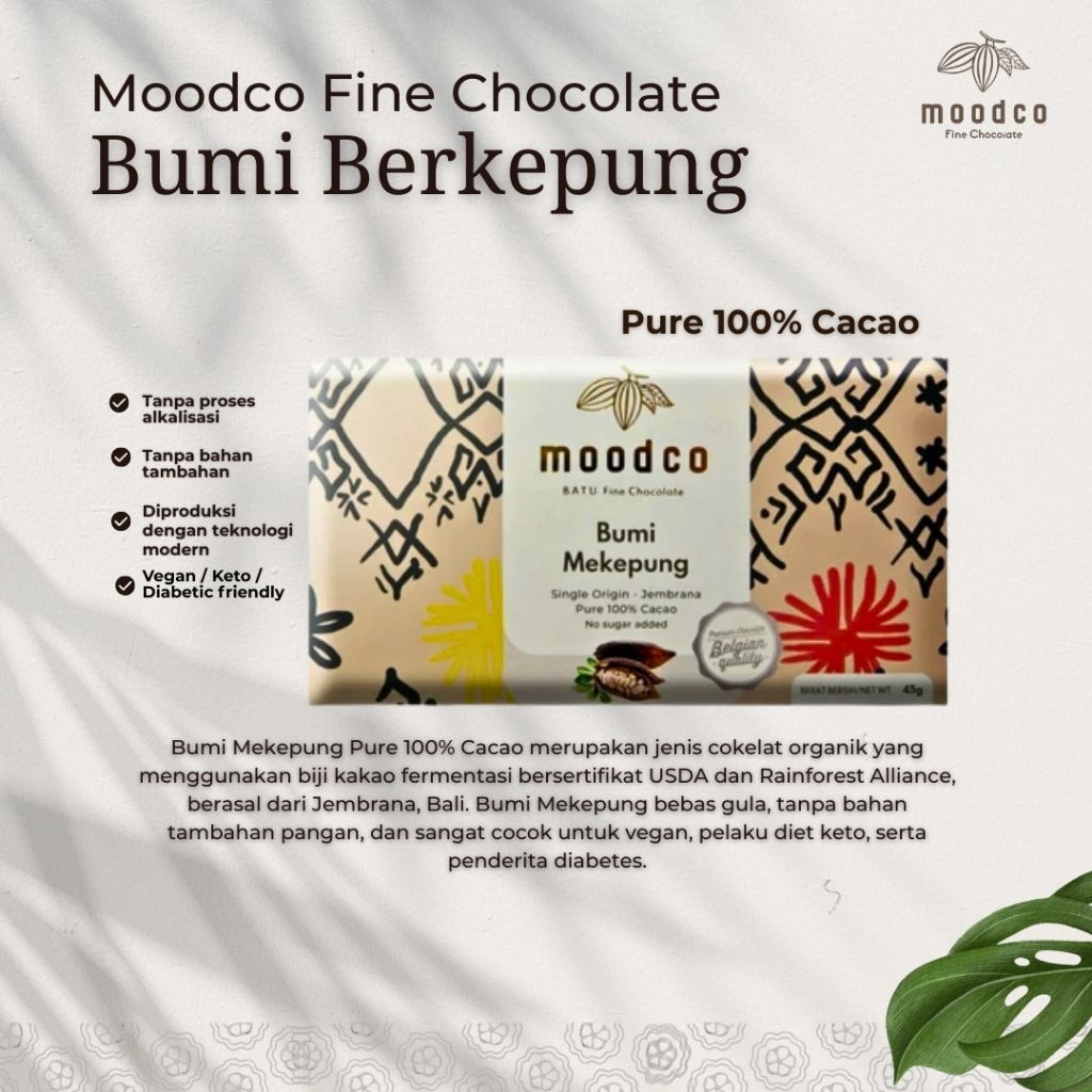 

Moodco | Pure Dark Chocolate 100% Bumi Mekepung | Cokelat Diabetix | Fine Chocolate | Cokelat Sehat