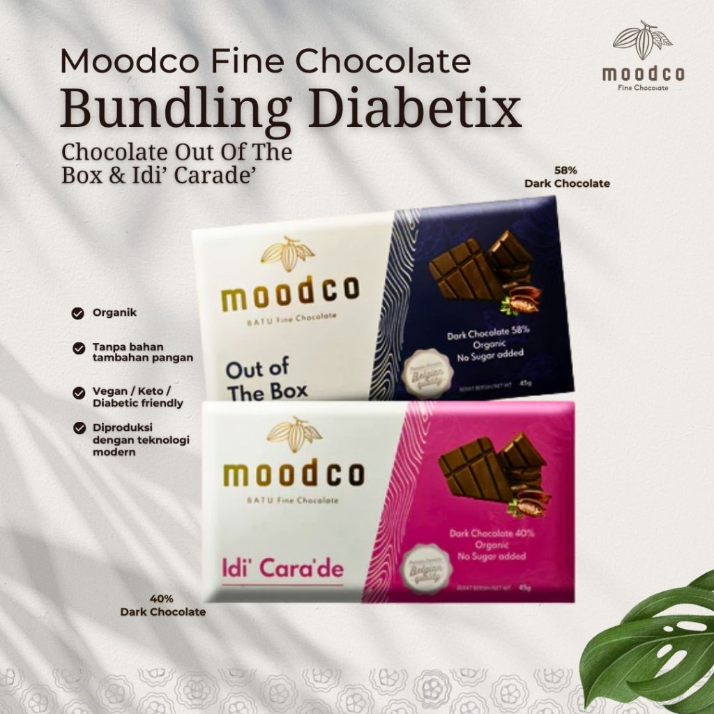 

Bundling Diabetix Chocolate Out Of The Box & Idi Carade | Coklat Diet Vegan Chocolate Diabetes friendly | No Milk No Sugar 45 gr | Real Coklat