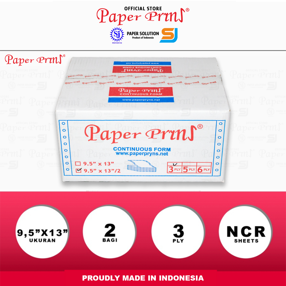 

Paperpryns Kertas Continuous Form 3PLY NCR Folio 9,5" x 13"/2 (Bagi 2)