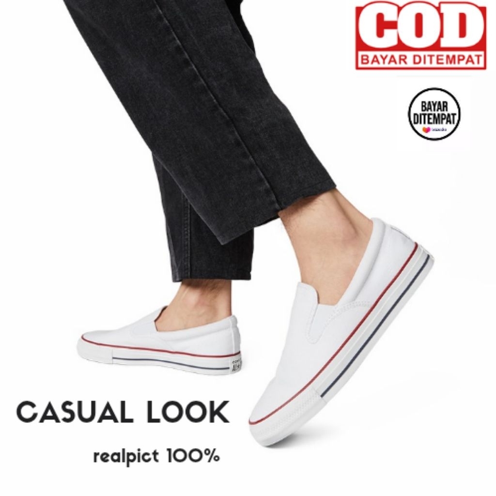 PROMO Sepatu Sneakers Casual Pria Wanita Termurah Converse72 All star Slip On Putih Polos / Sepatu S