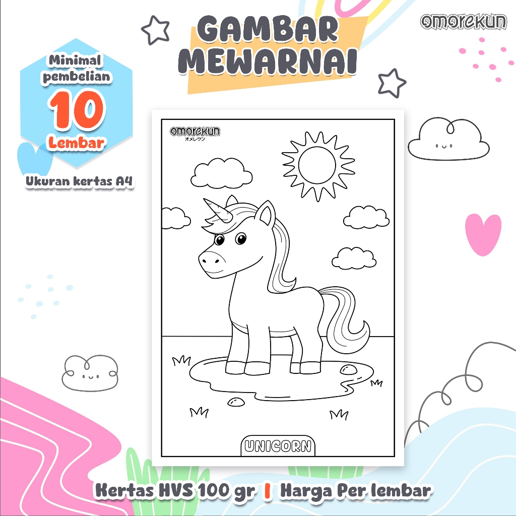 

Kertas Gambar Mewarnai Unicorn Untuk Anak TK SD PAUD Kertas HVS 100gr Ukuran kertas A4 Bukan Buku Mewarnai