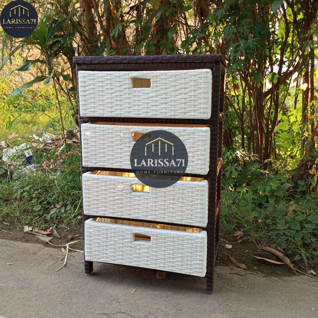 Lemari Rotan Sintetis 4 Laci Lemari Pakaian 4 Susun Minimalis Murah