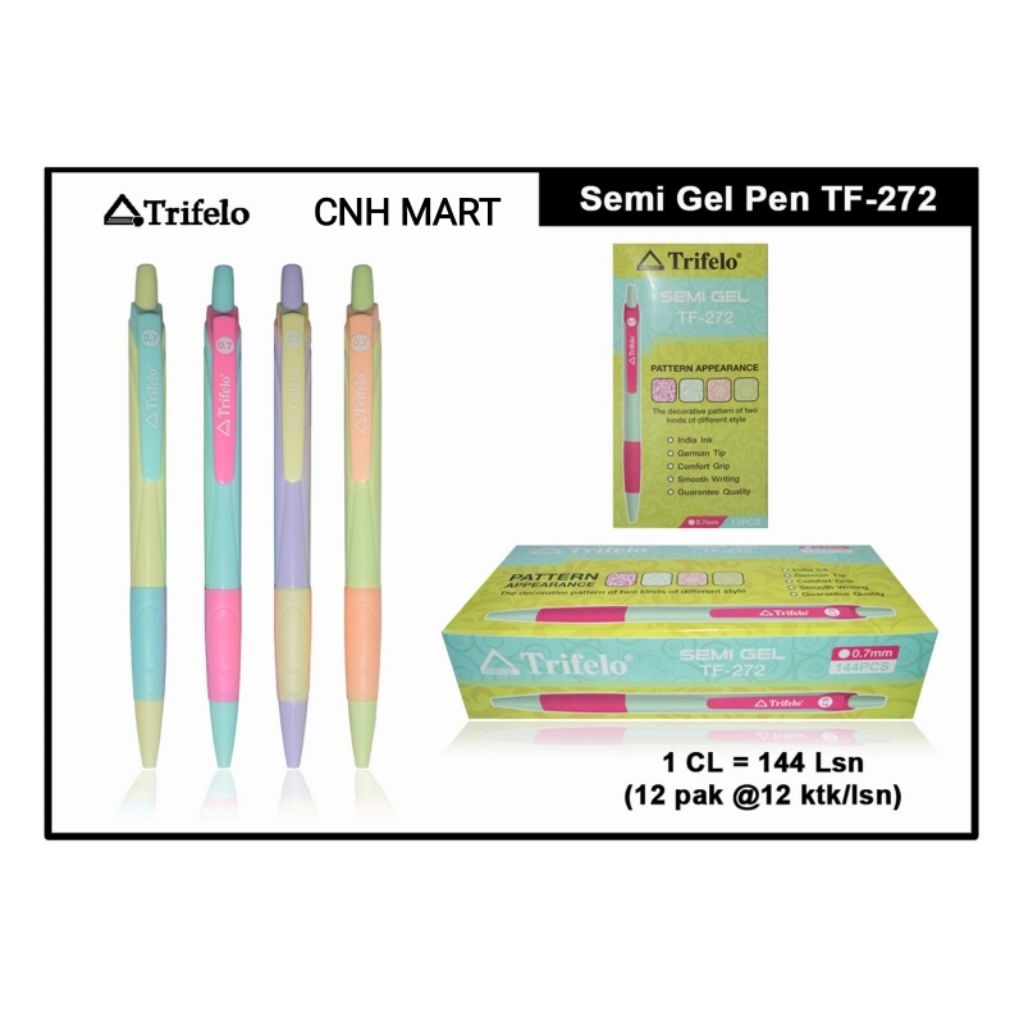 

12PCS Pena Cetek Semi Gel TF- 272 - Pulpen Cetek Trifero Warna" Harga 12 PCS