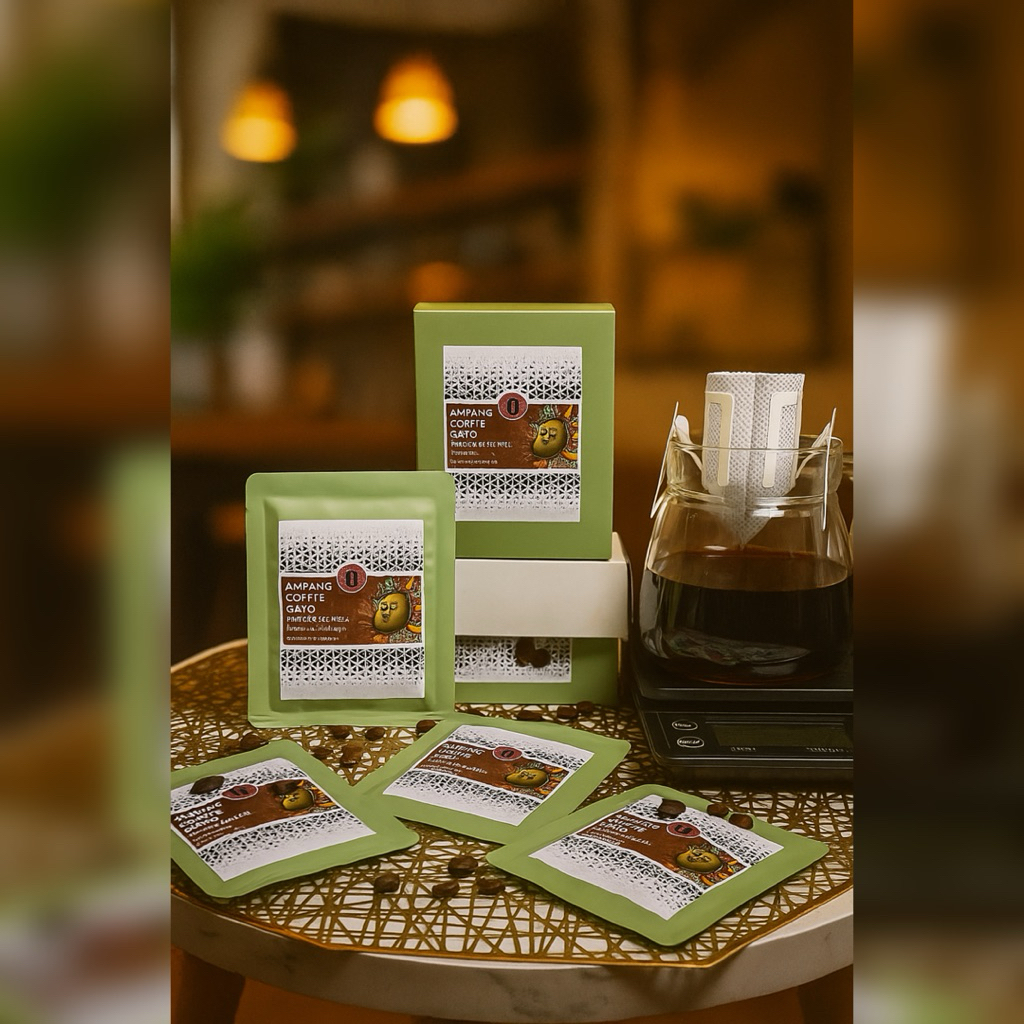 

DRIP BAG COFFEE ARABIKA GAYO NATURAL 1 Box isi 5 Pcs, By AMPANG COFFEE GAYO