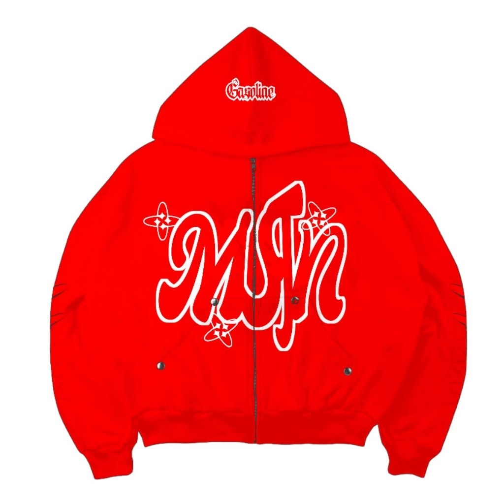 MSTN | Zipper boxy sablon nyala gasoline origin tersedia 3warna spesial Hoodie resleting pria wanita