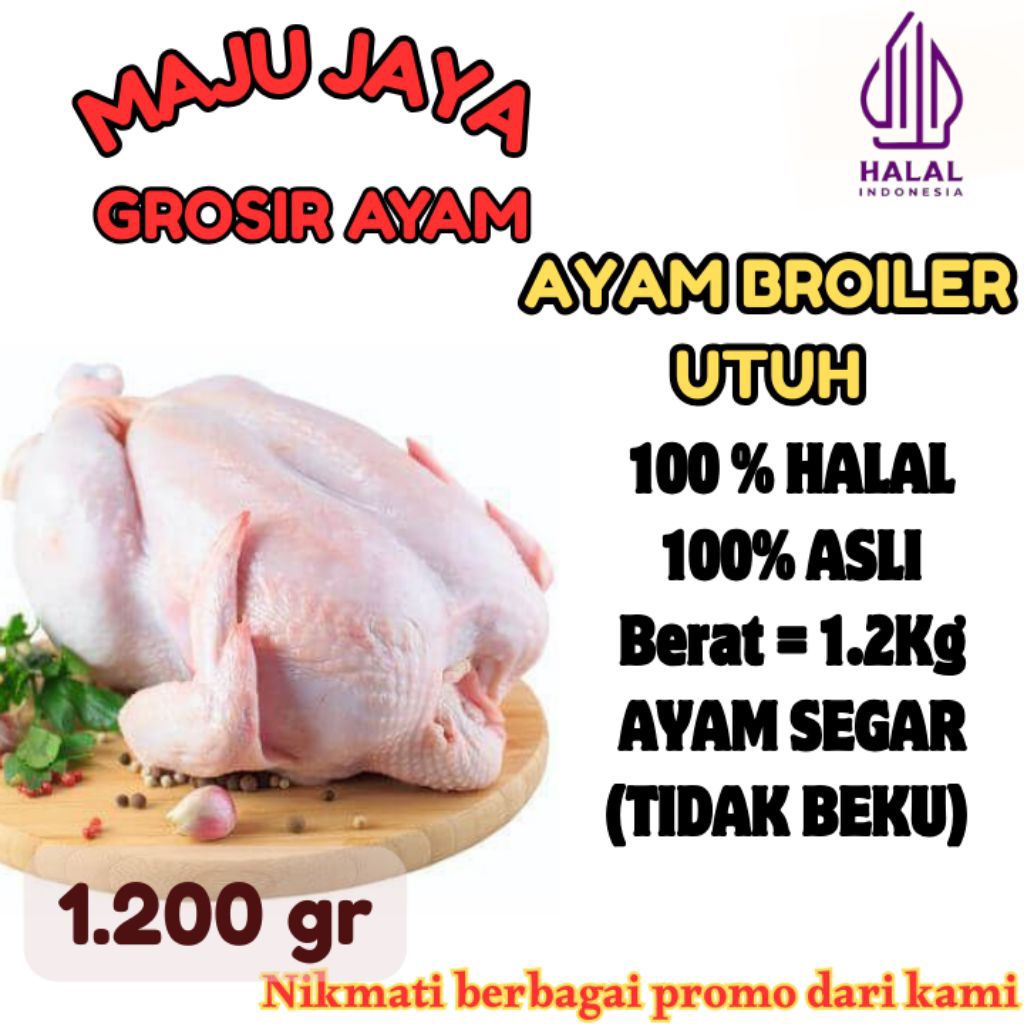 

AYAM UTUH 1 EKOR 1.2-1.25 Kg (1200-1250gr) AYAM NEGRI /AYAM BROILER / SEGAR / BERSIH / AYAM BROILER / AYAM NEGRI / AYAM BERKUALITAS /FRESH BERSIH / TIDAK BEKU / HALAL / AMAN DIKONSUMSI