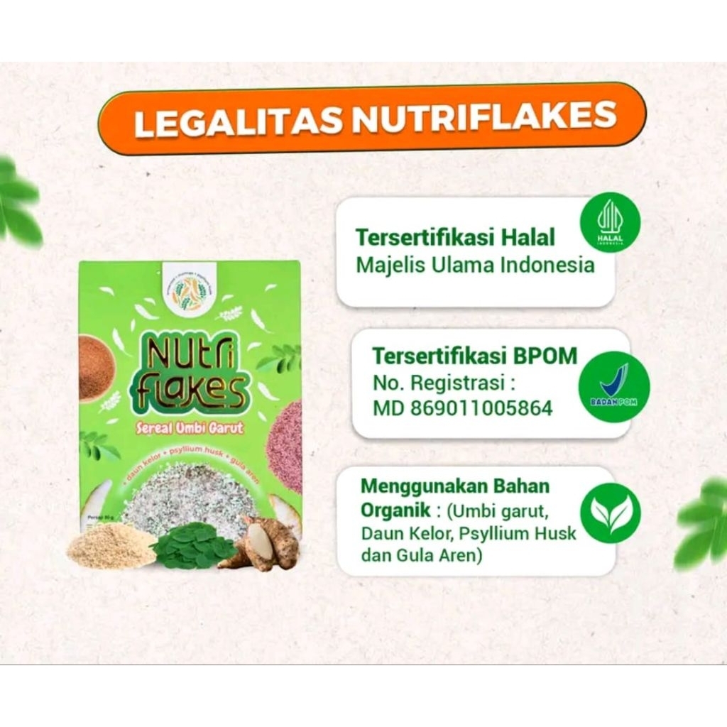 

1 BOX NUTRIFLAKES | susu sereal umbi garut dengan daun kelor | untuk permasalahan lambung dan pencernaan lancar