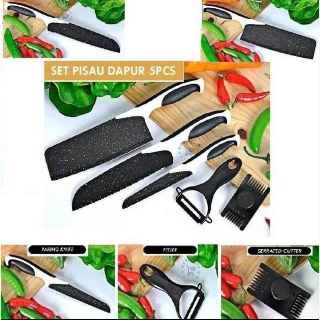 Pisau Dapur Isi 5 PCS /Set Pisau Dapur Isi 5 PCS Pisau Dapur + Peeler Hitam / Set Pisau Premium / Se