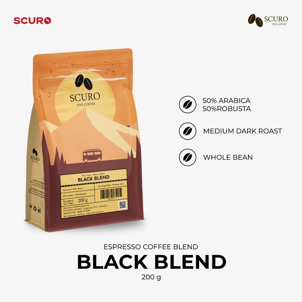 

Scuro Coffee Beans Black Blend Espresso Biji Kopi Arabica Robusta 200g