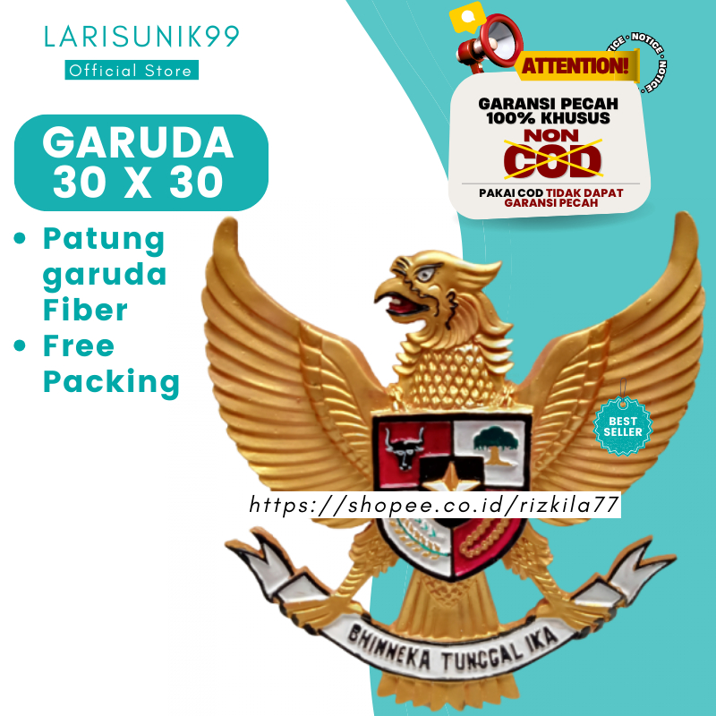 Garuda Pancasila Hiasan Dinding Lambang Fiber Lambang Negara Burung Garuda Gold Fiber 30CM