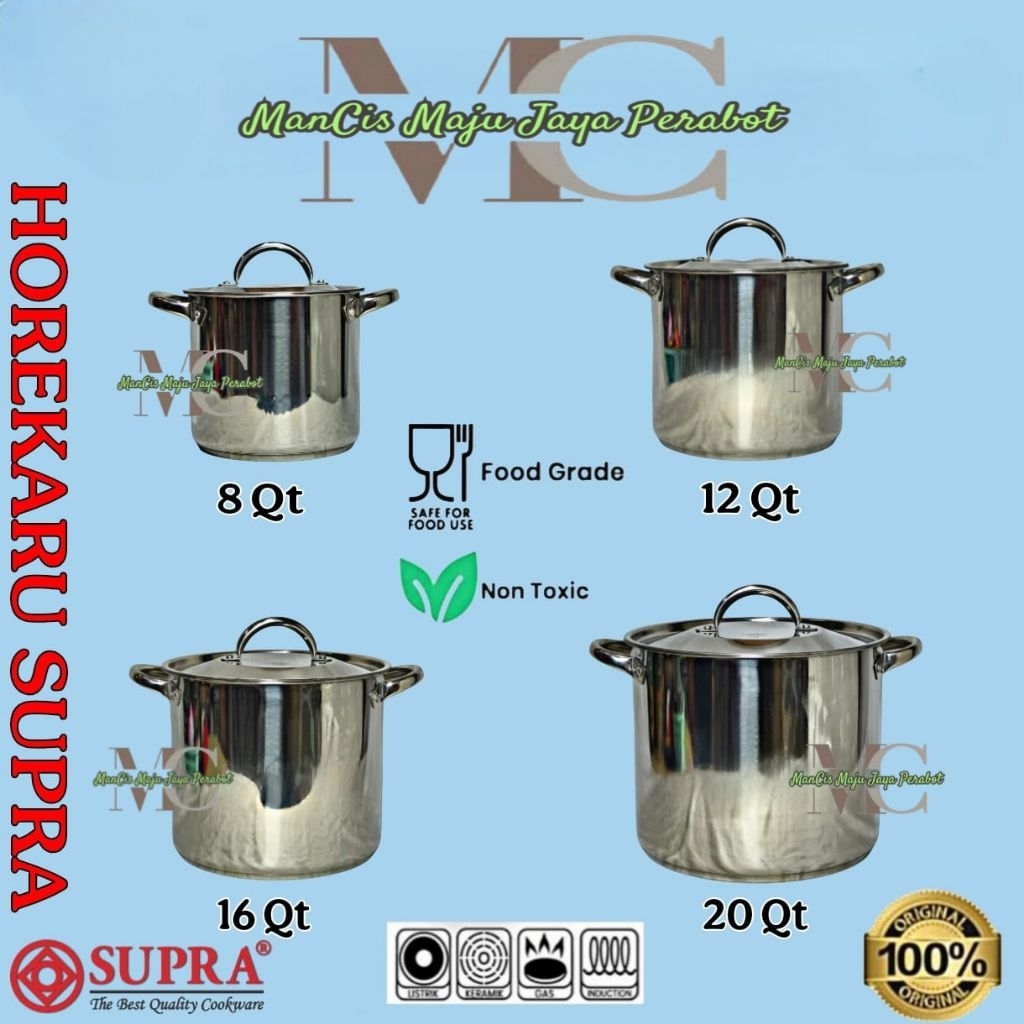 Panci SUPRA HOREKARU 8 QT 12 QT 16 QT 20 QT Panci STOCK POT Impact bottom stainless steel tebal