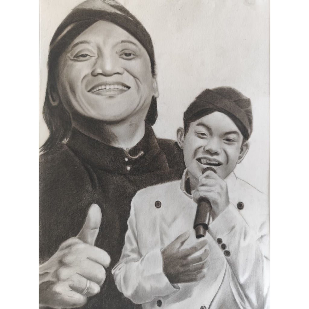 Lukisan Pensil Hitam Putih Sang Maestro Didi Kempot & Mas Saka– Kertas Canson A4