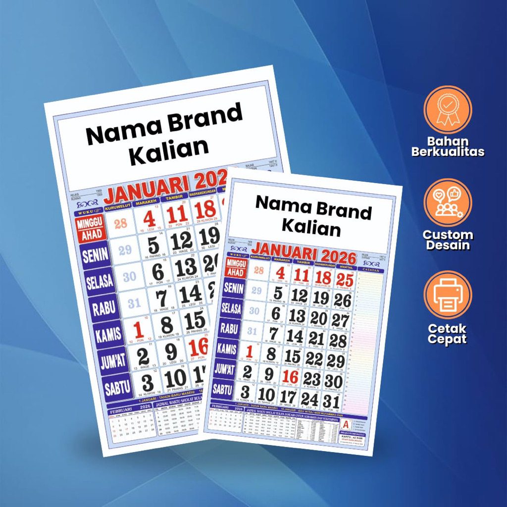 

KALENDER DINDING 2026 STANDAR - KALENDER KERJA UKURAN STANDAR TERMURAH