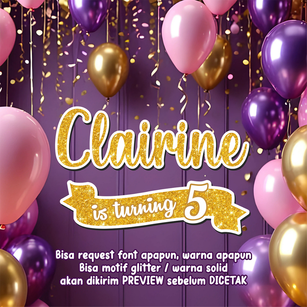 Tulisan Nama Banner Dekorasi Backdrop Hiasan Dinding Ulang Tahun Anak Dekorasi Latar Foto Custom