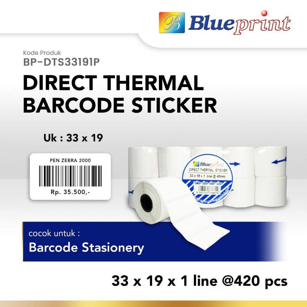 

[10 ROLL] DIRECT THERMAL STICKER LABEL 33 x 19 1 LINE BLUEPRINT 420 PCS