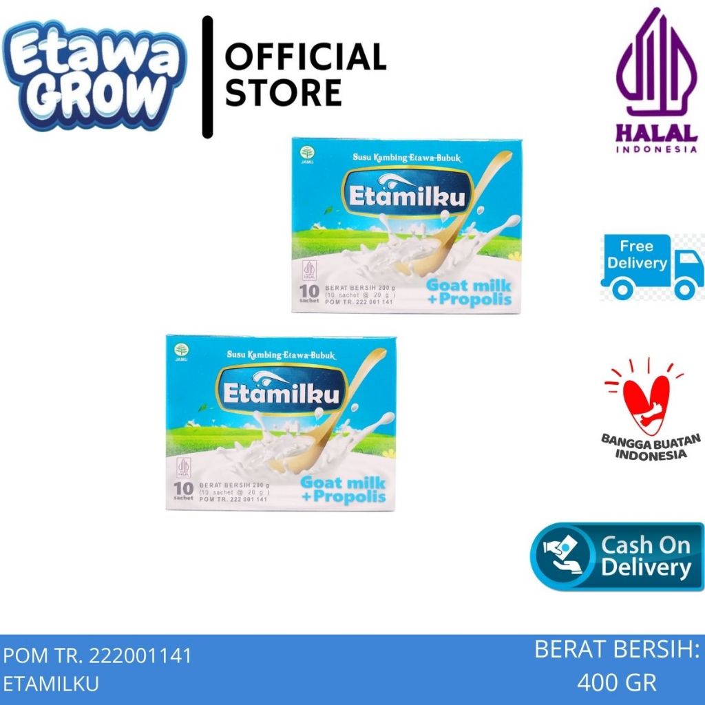 

Paket 2 Box Susu Kambing Etawa Bubuk Etamilku Plus Propolis Asli Original