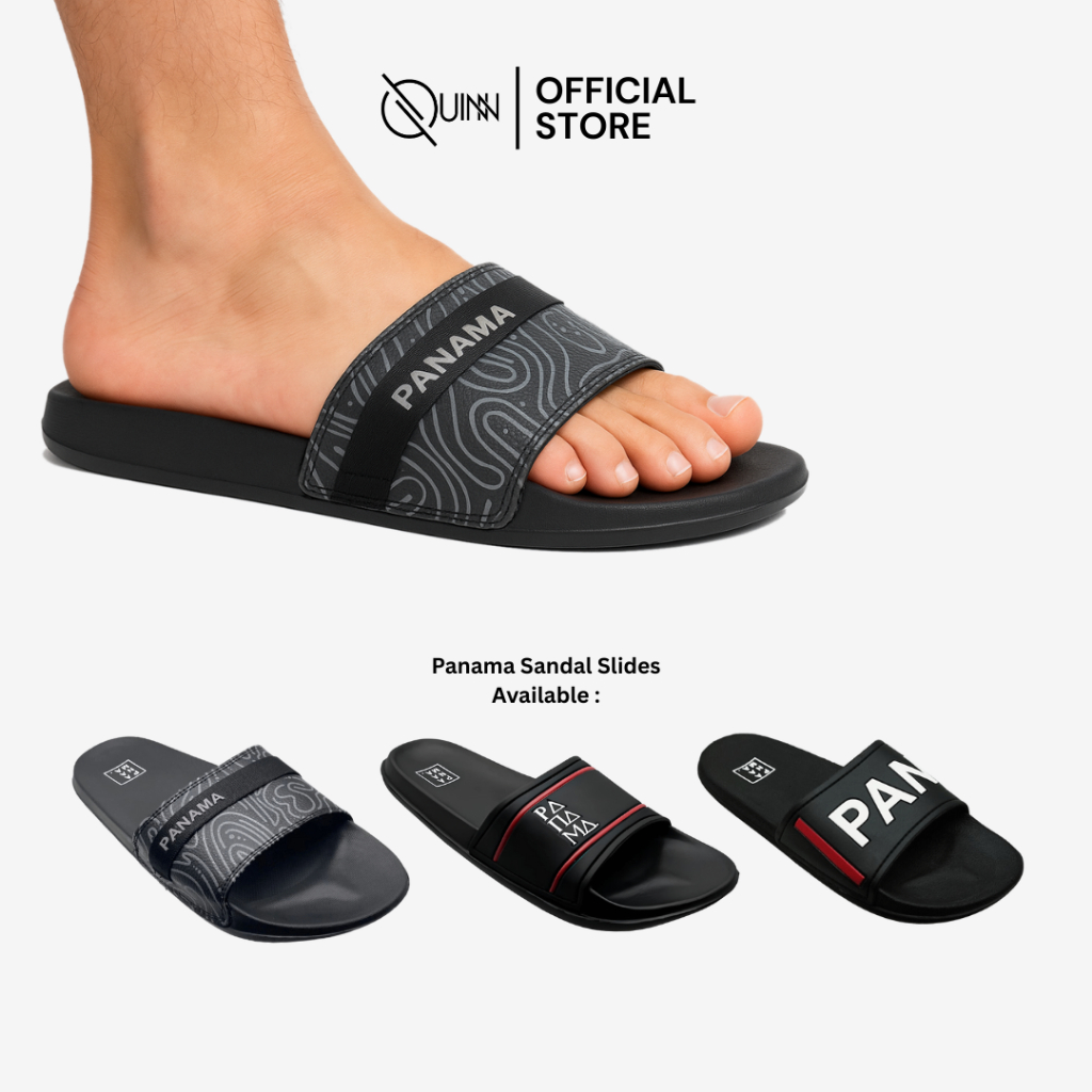 Panama Sandal Slide Pria / Sendal Slip On Slop Slides Black