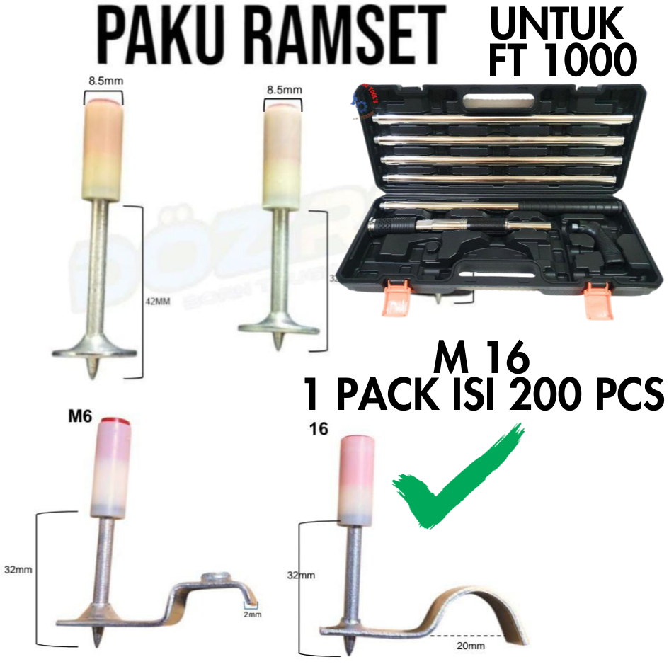 DOZIRO Isi Paku Beton Besi Peluru Jumbo M16 FT1000 FT 1000 T1000 Ramset Besar Paku Washer Kecil 8.5 