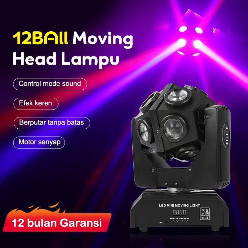 ⭐Control mode sound⭐Moving head Light 12x12w 4IN1 Lampu Disco Putar 12 LED Full Colour lighting pang