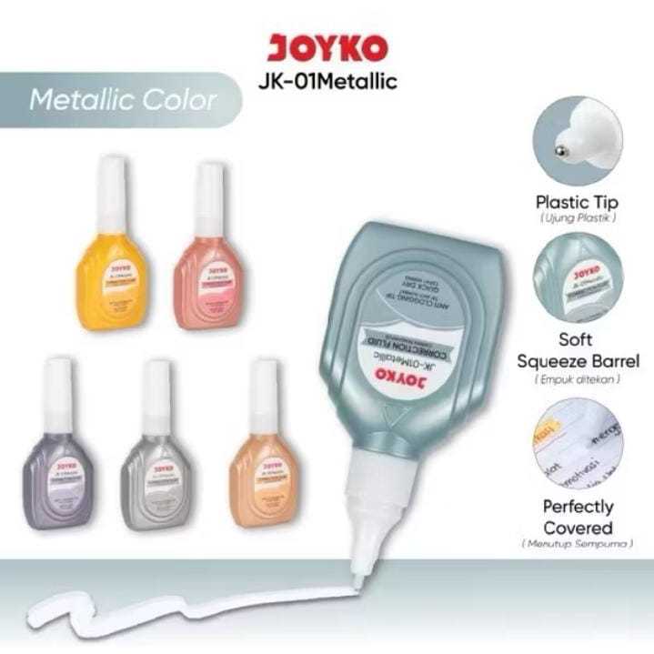 

( 1 BIJI ) Correction Fluid JK-01 METALLIC COLOR Cairan Koreksi Penghapus Cair Joyko