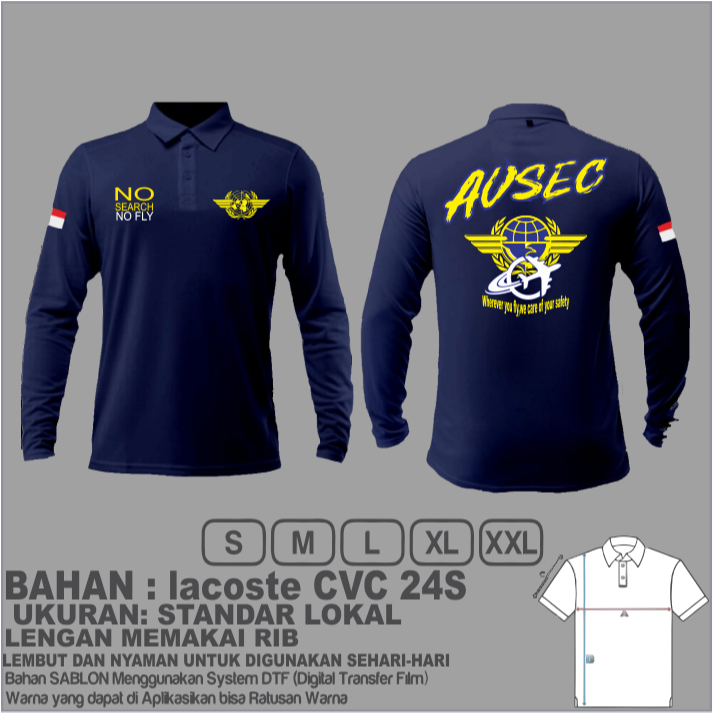 kaos avsec polo lengan panjang/AVSEC/kaos kerah penerbangan