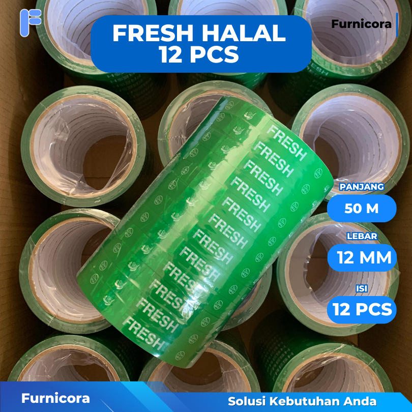 12 Pcs Lakban Sayur Buah Makanan Food Fresh Halal - Lakban 12 mm x 50 meter Lakban Makanan Sayur Bua