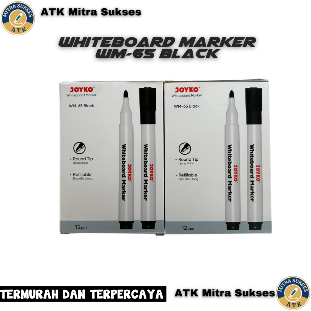 

Spidol Whiteboard Joyko WM-65 WB Marker WM65 Hitam Per Pack Isi 12 Pcs