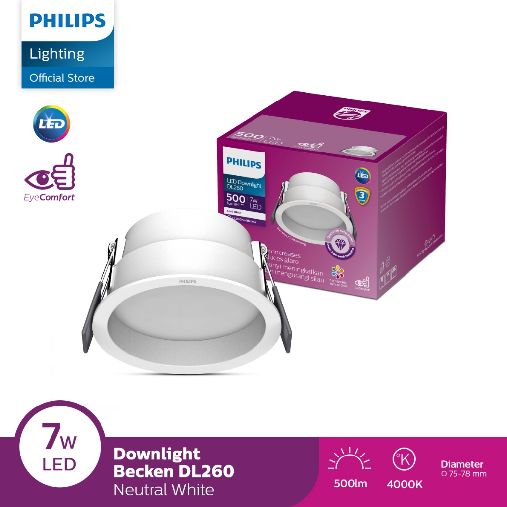Philips LED Downlight Becken 7W 40K Semi Putih