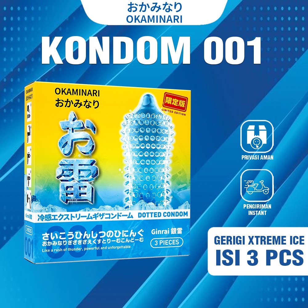 Kondom 001 Okaminari Ginrai Gerigi Xtreme Ice Sensasi Dingin - Box 3 Pcs