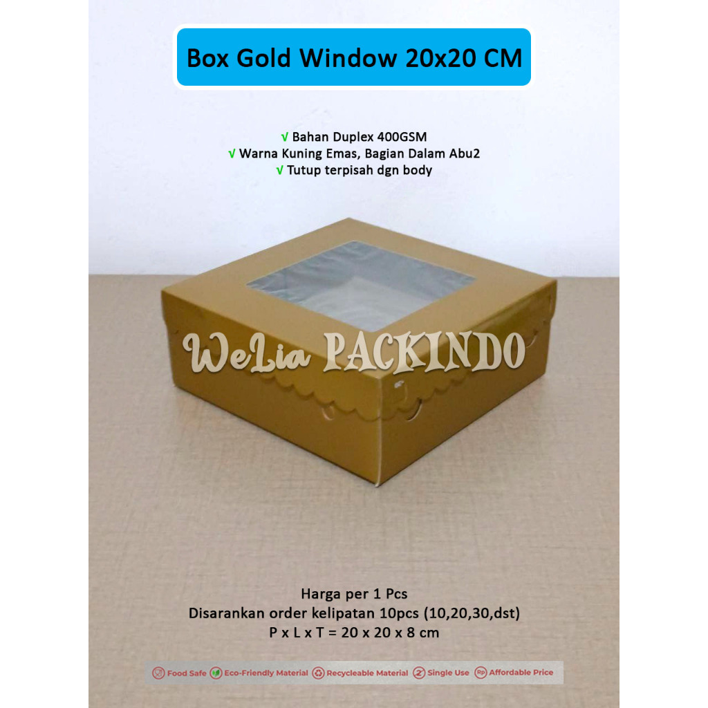 

[1 PCS] Box Gold Window 20x20x8 cm / Kotak Premium Kue Tart Bolu Jendela Transparan 20x20 / Dus Premium Kue Ulang Tahun Hampers / Dus TPS