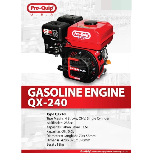 PROQUIP Mesin Penggerak 9 HP - Mesin QX240 - PROQUIP QX240 - Low Speed (1.800 rpm)