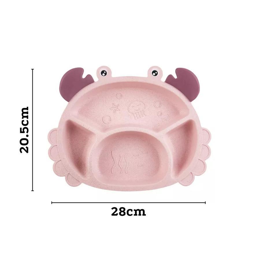 Piring Sekat 4Piring Makan Anak Karakter Kepiting Bahan Jerami Gandum/Alas Wadah Tempat Makanan Bayi