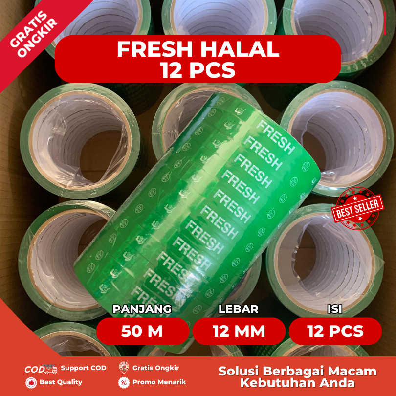 12 Pcs & 8 Pcs Lakban Fresh Halal Lakban Food Buah Sayuran Fresh - Lakban 12 mm x 50 meter Lakban Ma