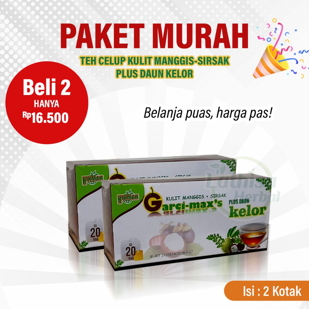 

PAKET MURAH 2 BOX TEH CELUP GARCIMAX'S KULIT MANGGIS PLUS DAUN KELOR
