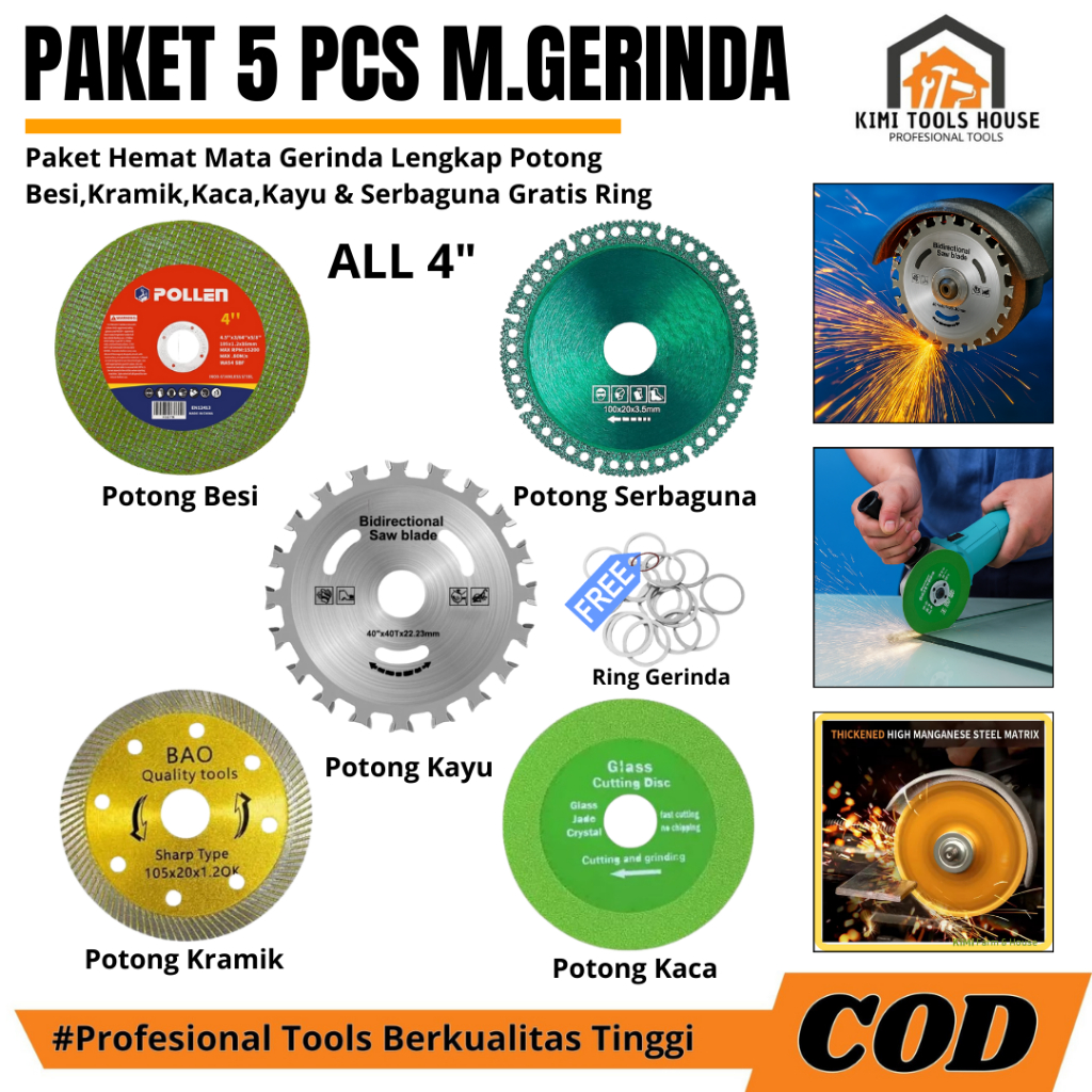PAKET 5PCS Mata Gerinda Lengkap Pemotongan Mata Potong Besi / Mata Gerinda Potong Keramik /Mata Geri