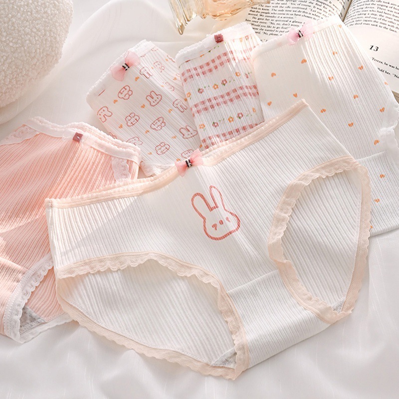 HF~ CD2149 CD Celana Dalam Katun Renda Pita Wanita Rabbit Head Pink Putih Menyerap Keringat Lembut