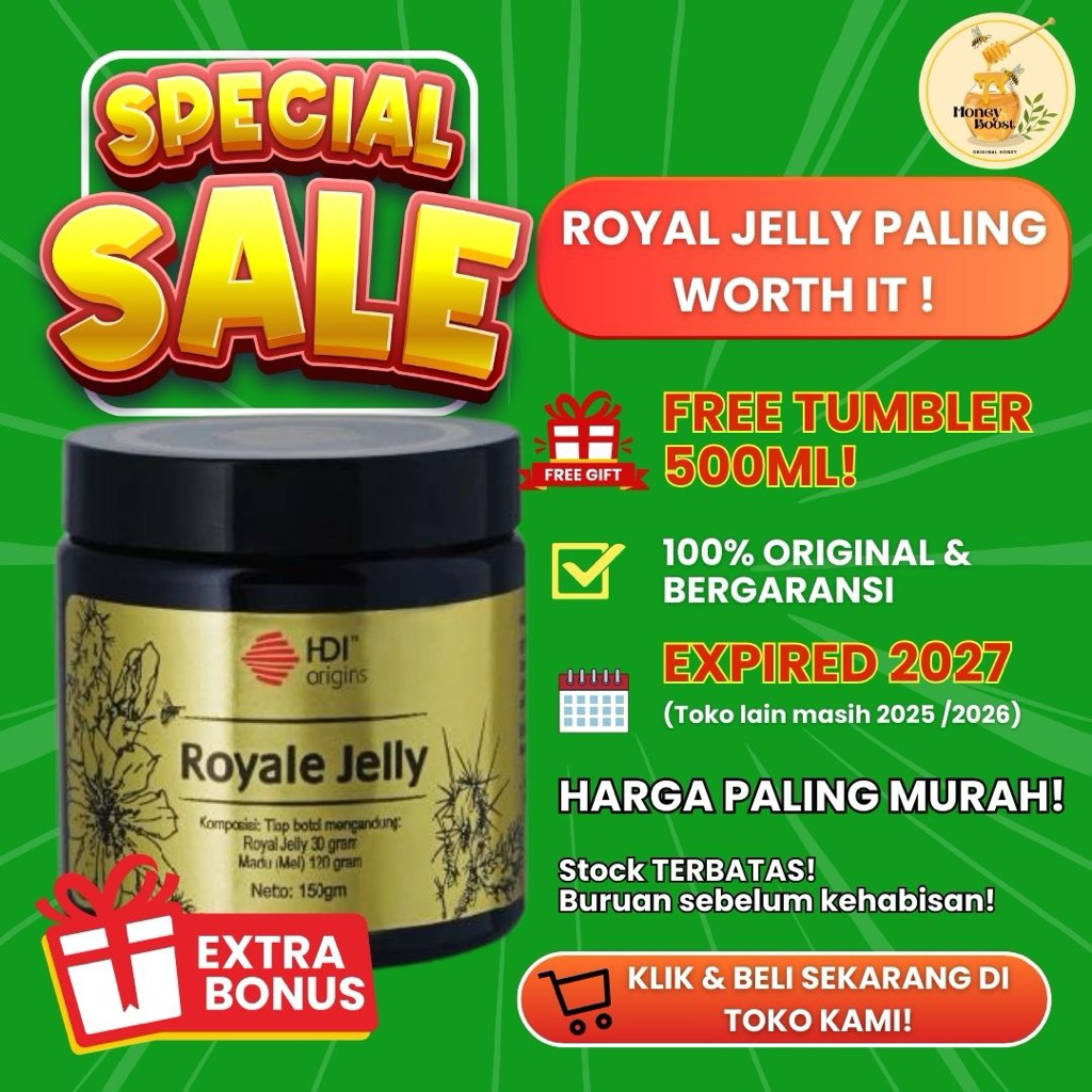 

Royale jelly liquid FREE TUMBLR! uk 150mg EXP 2027 / Madu Royal jelly / clover honey jamin ORIGINAL