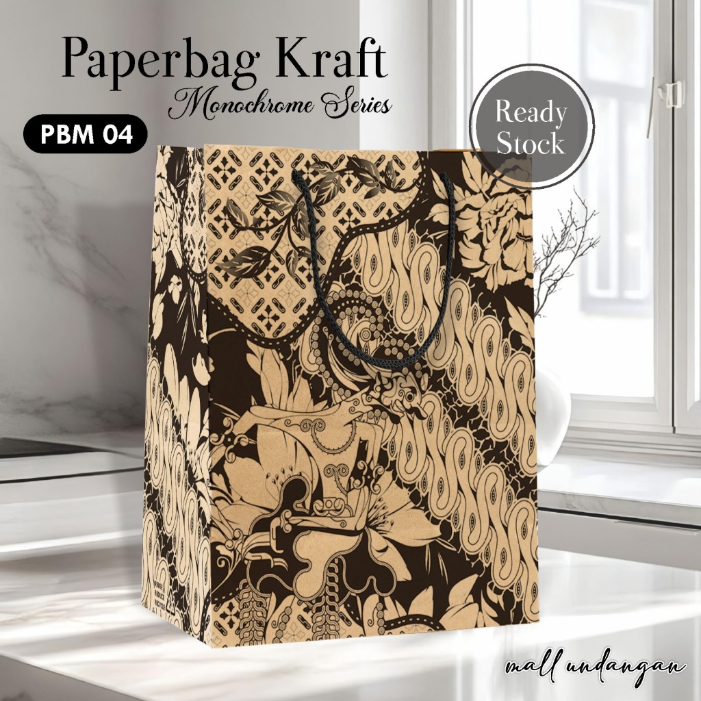 

(12 PCS) PAPER BAG MOTIF MONOCHROME PAKET LUSINAN - TAS SOUVENIR PERNIKAHAN COLOUR READY STOCK PBM 04