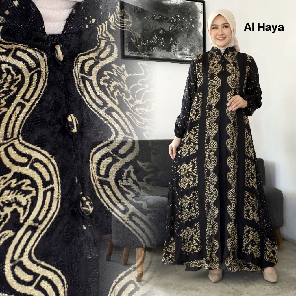 ALAZZA-(COD)GAMIS batik modern kombinasi/batik sutra viscose premium/gamis batik super mewah 2 layer