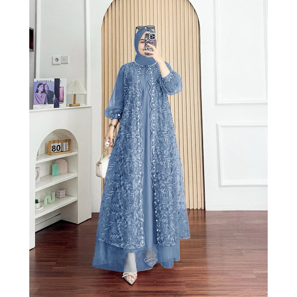 Maxi Lyodra Gamis Pesta Brukat Muslimah M-XXL-DENIM