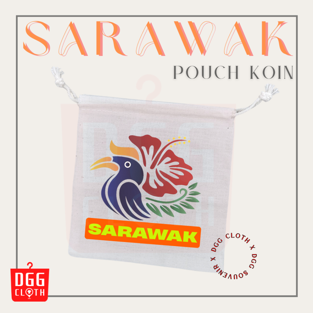 DGGCloth Pouch Koin Souvenir Malaysia Dompet Koin Oleh Oleh Sarawak Bahan Blacu Tali Serut Type 1